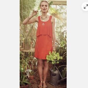 Maeve Anthropologie Tisana Red Crochet Sleeve Flounce Boho Dress